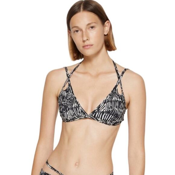JONATHAN SIMKHAI Aliana Printed Strappy Bikini Top in Black Abstract Fern - Picture 1 of 9